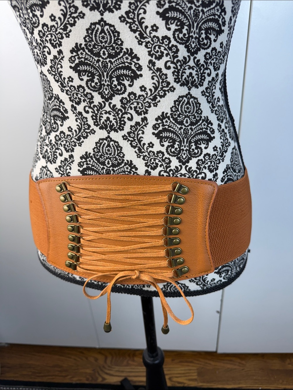 Burnt sienna Lace-Up faux corset Elastic Waist Belt - Women Accessories